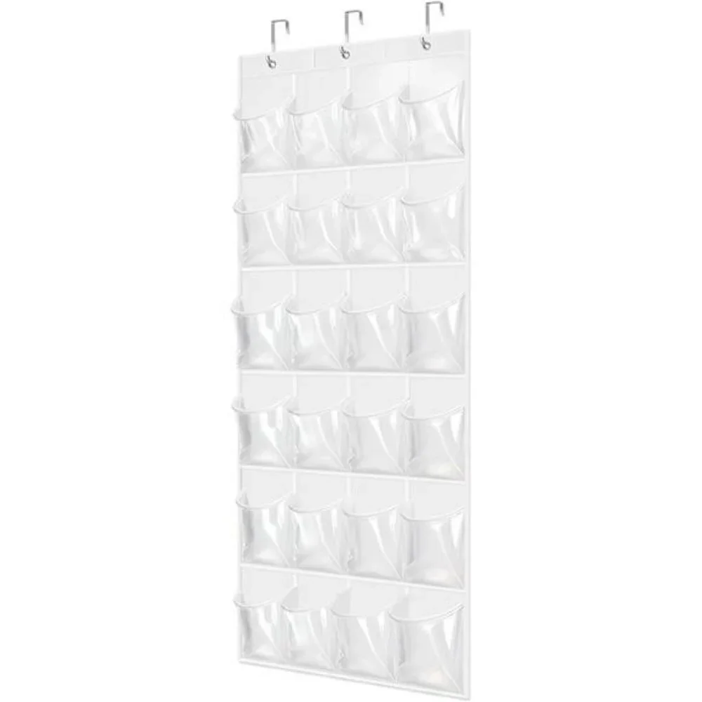 Over Door Shoe Organizer 24 Pocket Clear Hanging Storage Closet White